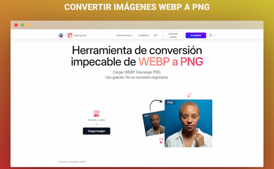 Convertir archivo WebP a PNG gratis y en línea