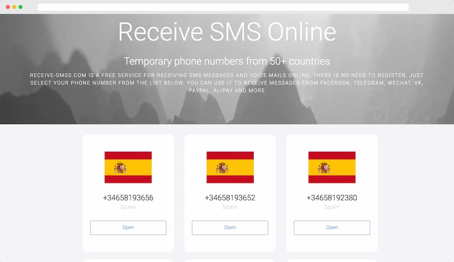 Recibir SMS de validación gratis para más de 50 países