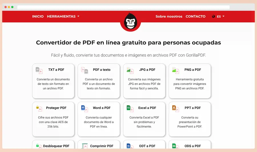 GorillaPDF: herramientas online para convertir a y desde PDF