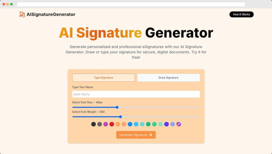 Crear firma digital gratis con la IA de AI Signature Generator
