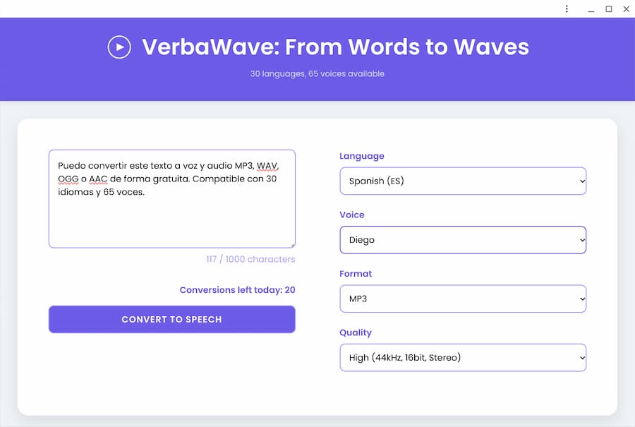 VerbaWave - Texto a audio gratis