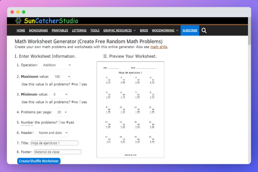 Math Worksheet Generator